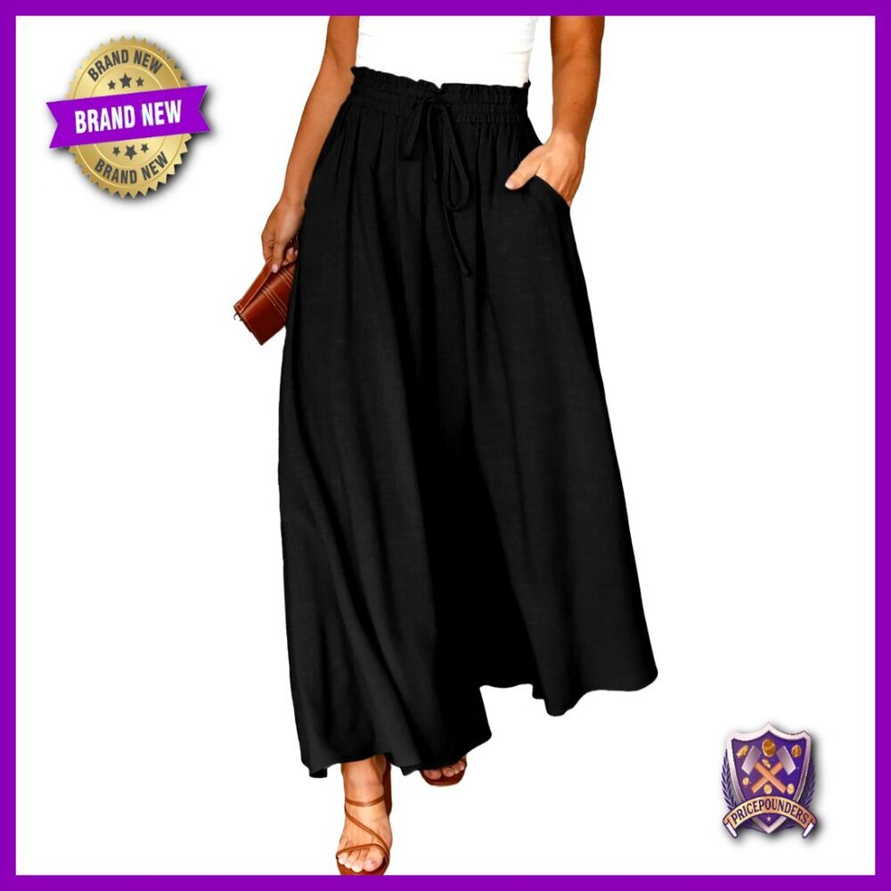 Plus Size Wide Leg Palazzo Pants Elastic High Waist Flowy Casual